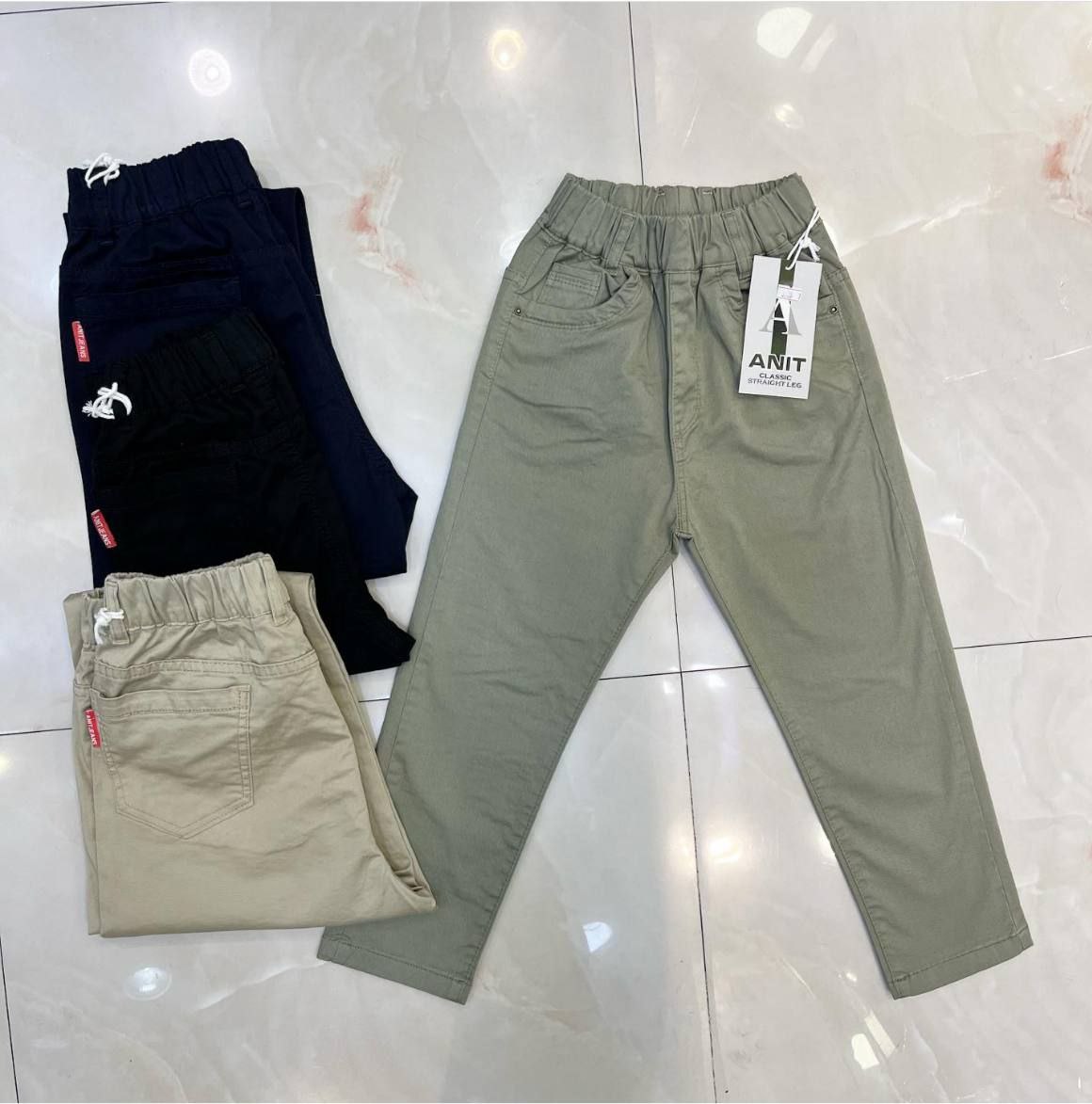 شلوار کتان بچگانه کمرکش رنگ سبز صدری