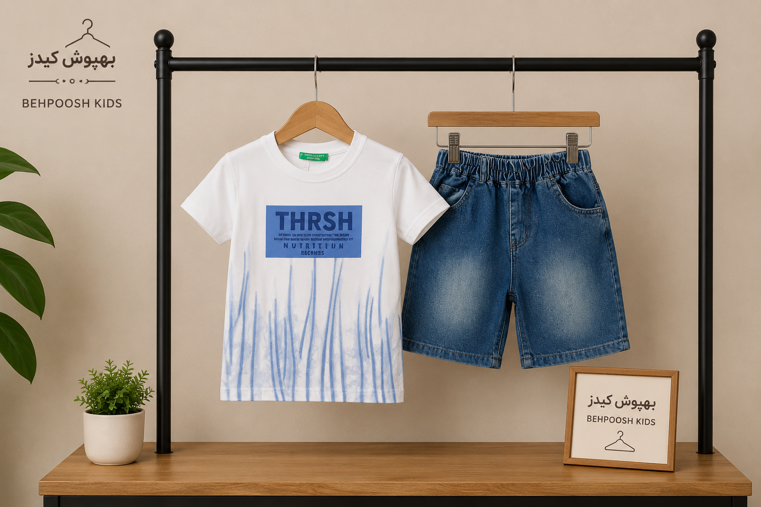 تیشرت شلوارک جین پسرانه